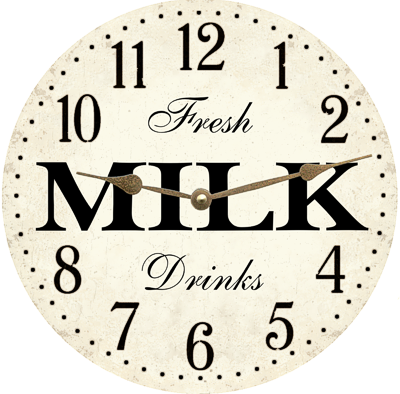 Milk Clock with gold hands