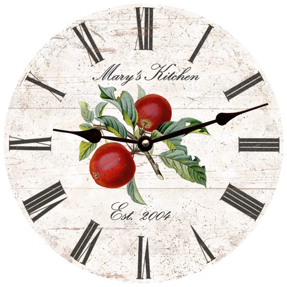 Personalized Apple Kitchen Clock Black Hands