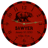 Personalized Animal Clock- Bear Nursery Clock with gold hands
