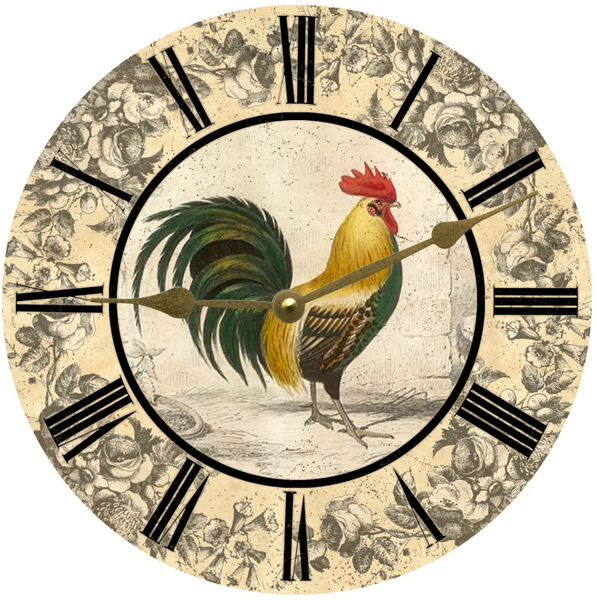 Rooster Toile Clock