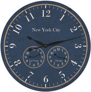 Oversized Time Zone Clock-Blue Timezone Wall Clock-Personalized Clock
