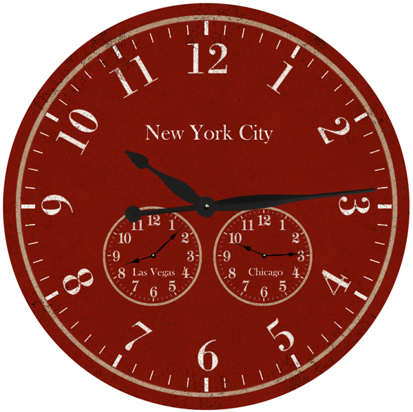 Oversized Time Zone Clock-Red Timezone Wall Clock-Personalized Clock